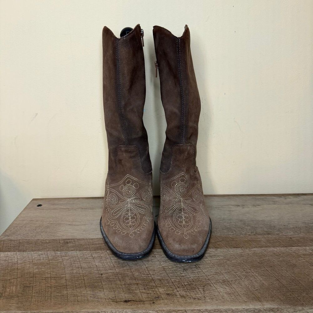 Dr. Scholl's Lasso western boots brown suede embroidered stitching 8.5 shoes - Picture 2 of 8